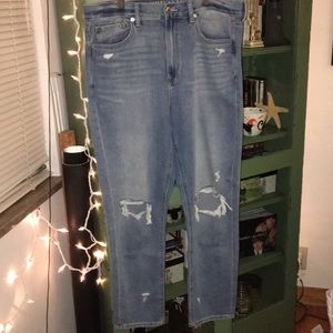 Pre-distressed “mom jeans”